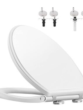 Elongated Toilet Seat White One Click Quick Release for Easy Clean Slow Close